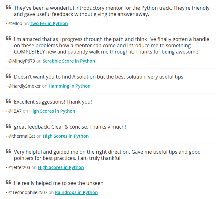 Exercism testimonials